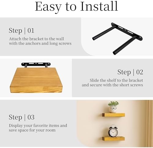 BGMG Small Wood Floating Shelves for Wall 8 inch Set of 2, Rustic Wooden Wall Mount Shelves for Living Room Bedroom Kitchen Farmhouse-8x6.7x1.25 inch- Gold Oak