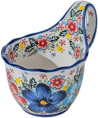 ALMA 18oz Microwavable Soup Bowl with Loop Handle, Handpainted Decorative Mug Big Handle, Ceramic Soup bowl for Mother, Cereal Bowl Great for Fruits, Chili, Stew, Ice cream