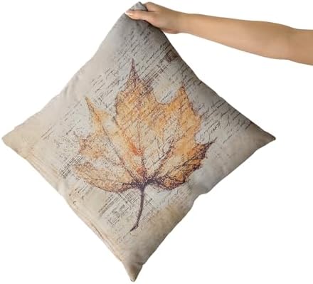 Giwawa Autumn Pillow Covers Set of 2 18x18 Inch- Vintage Fall Pumpkin Maple Leaf Decorative Cotton Throw Pillow Cases- Rustic Farmhouse Thanksgiving Cushion Covers for Sofa Porch Bed Season