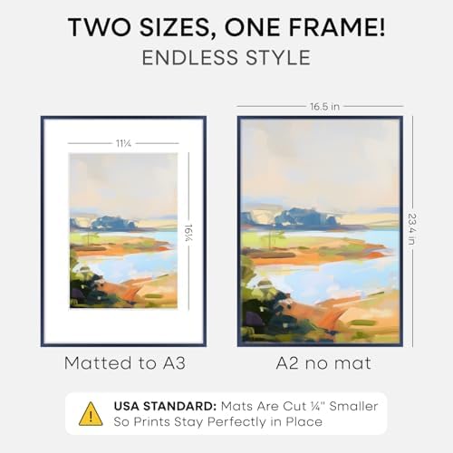 Homeforia A2 Blue Picture Frame, High-End Metal, A3 Mat, Glass