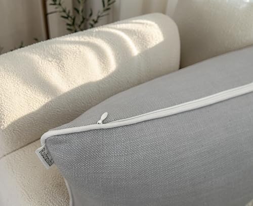 Rudransha Hand Embroidered Cotton Lumbar Pillow Cover - 12x20 Light Grey Botanical Leaf Accent - Hazel Leaves