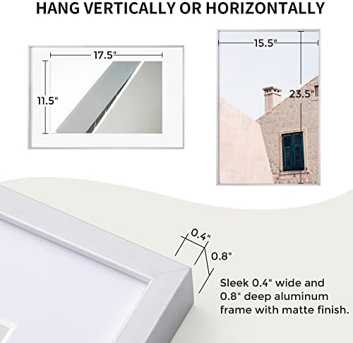 Fun Memories 16x24 Frame Metal, 16 x 24 Poster Frame with Mat for 12x18 Photo-Tempered Glass, Wall Hook Included, Set of 1