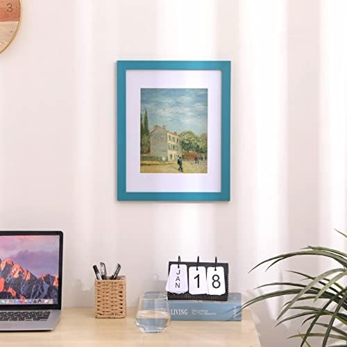 Muzilife Teal 11x14 Wood Picture Frame with Mat, Real Glass Cover, 1 Pack
