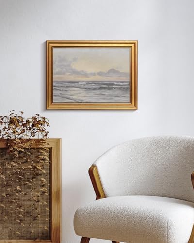 WHASAYART Gold Framed Vintage Wall Art for Living Room, Landscape Painting Prints Shelf Decor for Kitchen, Aesthetic Bedroom Wall Art, Christmas Gifts for Friends or Family (Sea or Sky - 12"x16")
