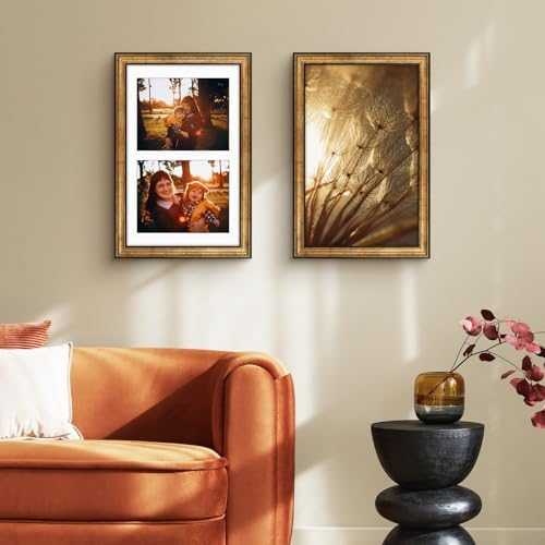 Golden State Art 12x19 Antique Gold Collage Frame Mat For (2) 8x10 Pictures