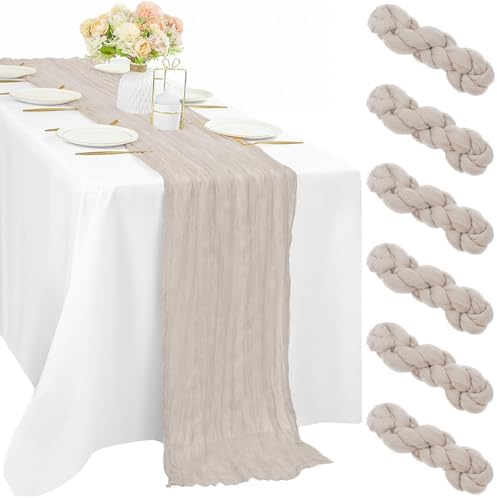 6 Pcs Cheesecloth Table Runner 10FT Rose Brown Runner for Tables Gauze Fabric 35 x 120 Inches Long Boho Table Runner Decor Rustic Sheer Runner for Wedding Birthday Bridal Shower Party (Rose Brown)
