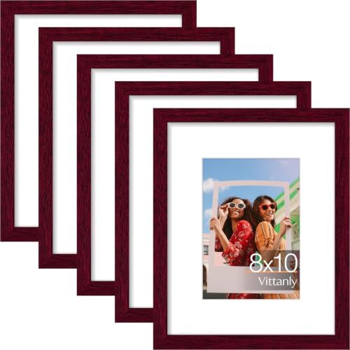 Vittanly 8x10 Picture Frames Set of 5, Wall or Tabletop Display, Cherry Red