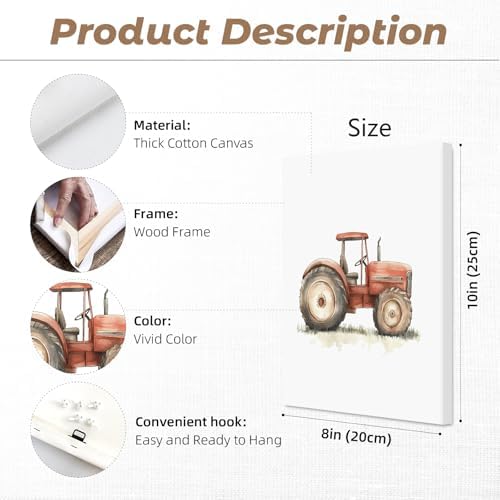 Nursery Construction Truck Wall Art Decor Toddler Boys Room Poster Kids Nursery Tractor Canvas Wall Art Construction Vehicle Pictures Boy Truck Artwork for Bedroom Playroom 8x10x6 Inch Wrapped Canvas