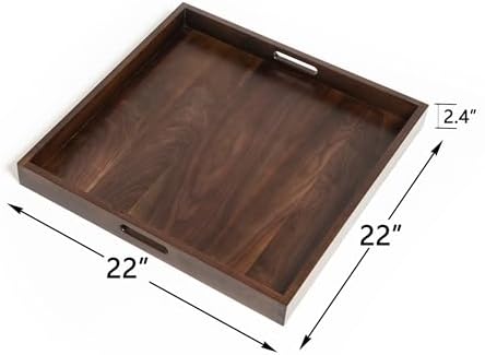 22" Square Handmade Large Black Walnut Ottoman Tray with Handle