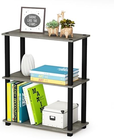 Furinno TURN-S-TUBE Storage Shelves, 3-Tier Book Shelf, Corner Shelf, Toolless Open Shelves, for Organization and Storage, Living Room, Garage, Home Office, French Oak