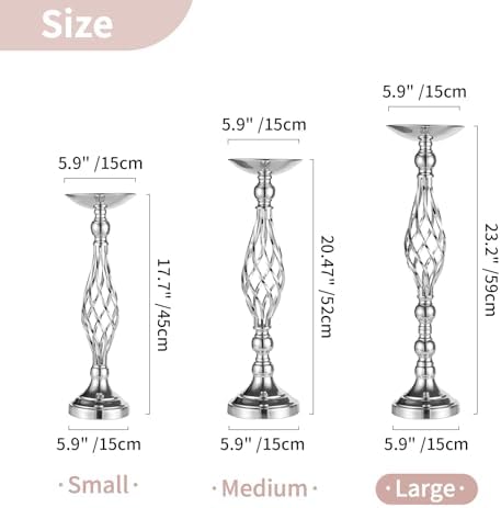 NUPTIO Silver Centerpiece Stand for Table, Twist Style, 22.8" Tall, 10 Pcs