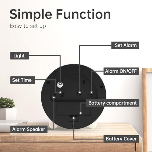 JALL Analog Alarm Clock, 4 inch Super Silent Non Ticking Small Clock with Night Light, Battery Operated, Simple Design, Old Fashioned Style Cream Decor, for Bedroom, Bedside, Desk, Adult, Gift, White