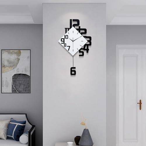 FLEBLE Large Wall Clocks for Living Room Decor Pendulum Battery Operated