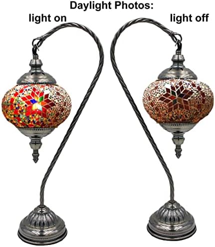 SILVERFEVER Handcrafted Mosaic Turkish Lamp Moroccan Glass Table Desk Bedside Light Bronze Base with E12 Bulb (Star of David Burgundy Lattern)