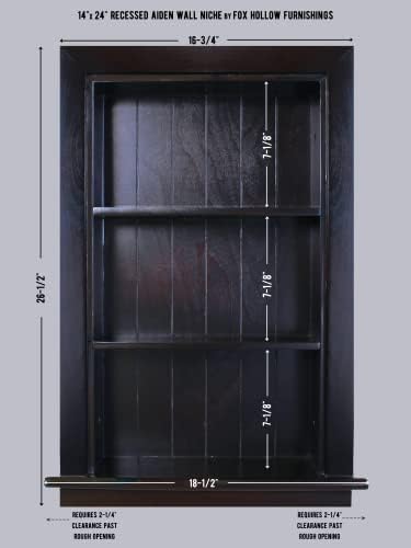 14x24 Aiden Recessed Wall Niche Medicine Cabinet Replacement, in The Wall Bathroom Cabinet Insert Shelf/Shelves, Made in North America, Real Wood, NO MDF, Beadboard, Dark Brown