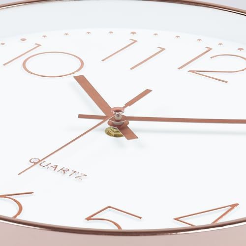 Lafocuse 12 inch Modern Analog White and Rose Gold Wall Clock