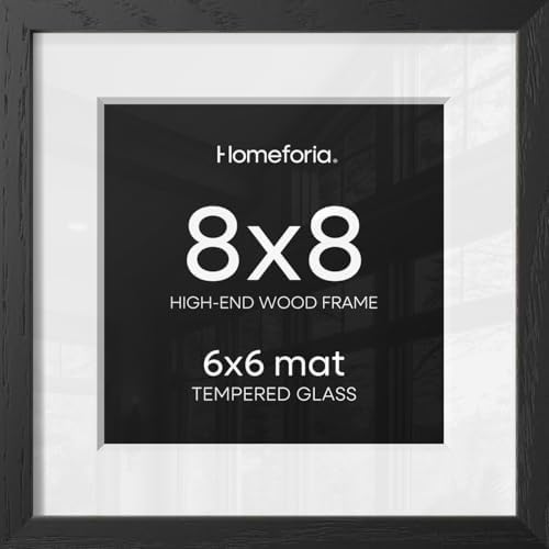 Homeforia 8x8 Black Oak Picture Frame, High-End Wood, 6x6 Mat, Glass