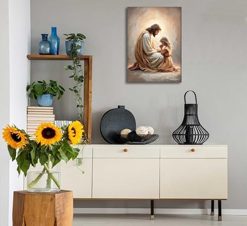 Jesus Wall Art with Girl Praying, Christian Canvas Print, Framed, 12x16 in | Faith-filled imagery brings comfort and hope to bedrooms, prayer rooms, churches, nurseries, or quiet reflection spaces.