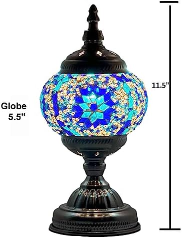 SILVERFEVER Handcrafted Mosaic Turkish Lamp Moroccan Glass Table Desk Bedside Light Bronze Base with E12 Bulb (Blue Snowflake)