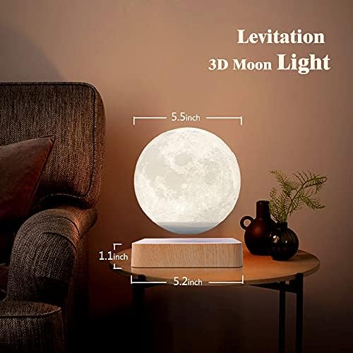 Levitating Moon Lamp Magnetic Floating Night Light Unique Levitation Bedside Table Lamp Creative Desk 3D Printing LED Light with Wooden Base for Office Bedroom Home Decorations(Wood Colors)