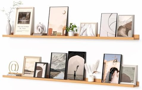 Heimlove Picture Ledge Shelf, Floating Shelves Set of 2, 72 Inches Long Large Picture Shelf for Wall with Ledge, Kids Bookshelf Wall Mounted for Living Room Bedroom Decor Books Photo Frames, Oak