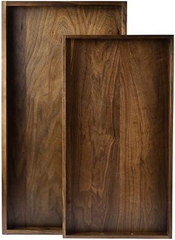 28"x15" XL Handmade Black Walnut Wood Ottoman Tray with Handle