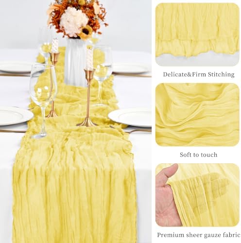 10 Pack Yellow Table Runner 10Ft Cheesecloth Table Runner Boho Gauze Cheese Cloth Table Runners Romantic Long Sheer Fabric Table Runners for Wedding Party