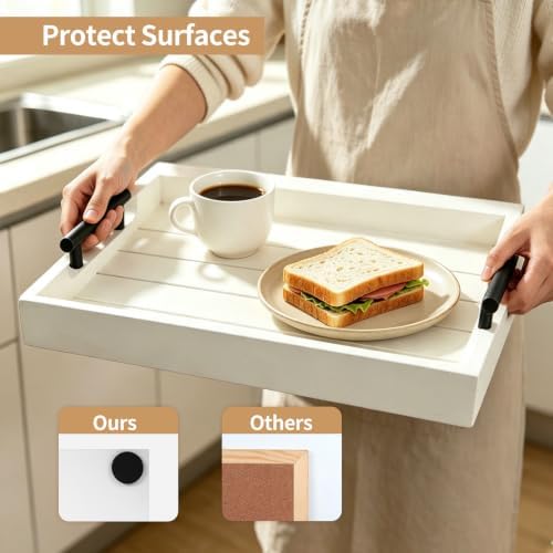 SXNOWS Wood Serving Tray with 2 Sets of Handles,White