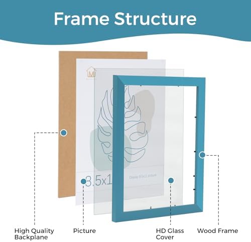 Muzilife Teal 8.5x11 Wood Picture Frame,Tempered Glass Cover, 2 Pack