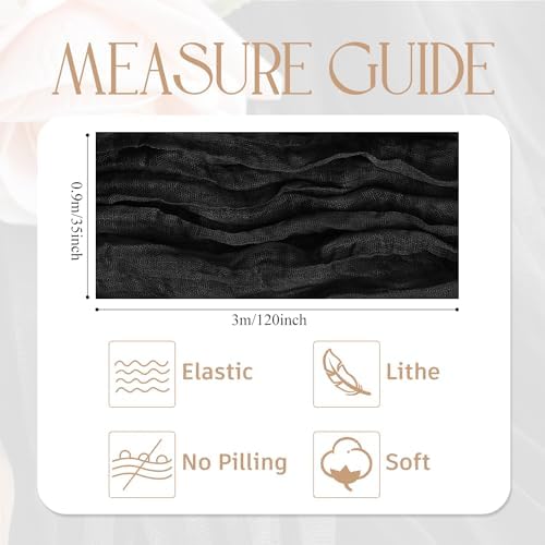 Wokceer Cheesecloth Table Runner Black 10FT Boho Gauze Runner, 3 Pack
