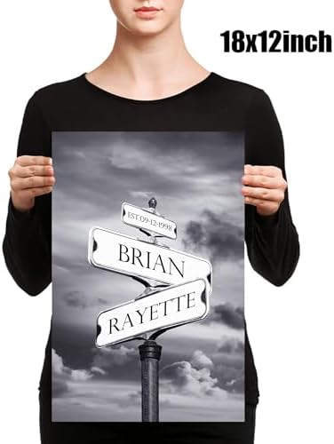 A&T ARTWORK Street Sign Black and White Canvas Prints Gift Your Names,the Date and romantic verses or write your own message Gift for Anniversary,Valentine's day,Wedding. 12X18 inches