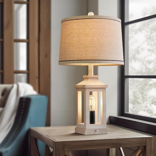 Farmhouse Table Lamps Set of 2 for Living Room 23.75" Bedroom Lamps White