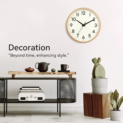 Mosewa Small 8 Inch Wall Clock Battery Operated Silent Non Ticking Analog | Beige modern clock; oversized 3D easy-read dial for kitchen, bedroom & office; 1 AA battery (not included)