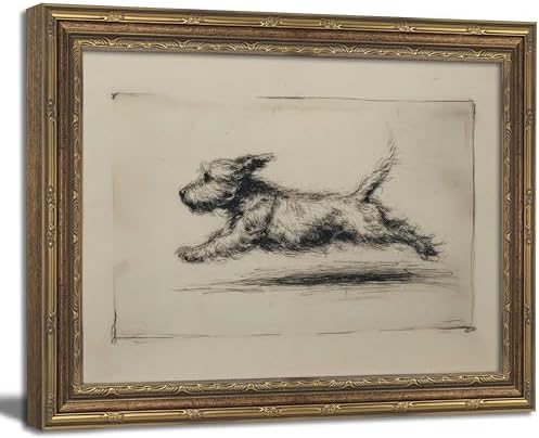 Vintage Gold Framed Wall Art Antique Terrier Sketch Wall Art Running Dog Wall Decor Picture Classic Minimalist Line Dog Poster Print for Living Room Bedroom 9x11in