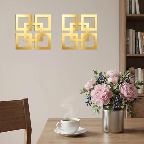 2 Pack 11.8 x 11.8 Inch Gold Rectangular Wall Mirrors Modern Gold Wall Decor with Wooden Frame Acrylic Mirror for Bedroom Living Room Bathroom Entryway Home Decoration