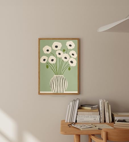 Green Poppy Floral Wall Art Abstract Botanical Wall Print Painting | Vintage Green Flower Pictures Wall Decor Boho Floral Canvas Wall Art Home Decor for Living Room Bedroom 16x24 Inch Unframed