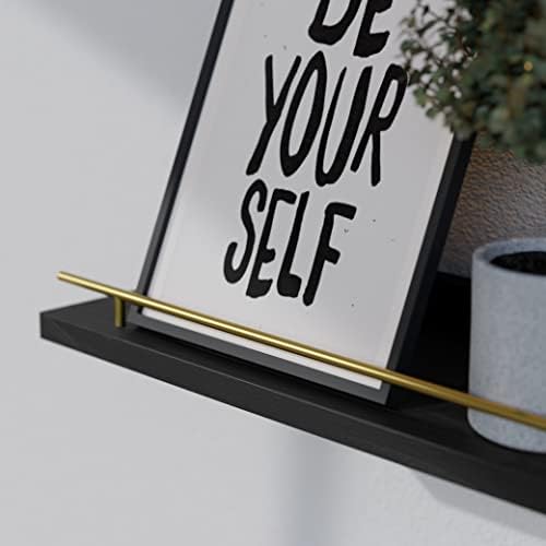 WOPITUES Floating Shelves 24 inch for Wall Decor Set of 3, Black and Gold