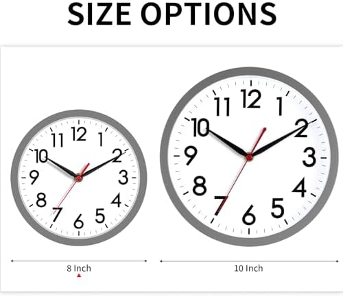 AKCISOT 8 Inch Wall Clock, Silent Battery Operated Analog Clock, Gray | Small Size | Bedroom | Office | Kitchen | Bathroom | Classroom | Modern | Easy to Read
