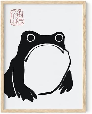 HAUS AND HUES Japanese Wall Art - Matsumoto Hoji Frog Print, Wabi Sabi Frog Art, Japandi Decor for Bedroom or Living Room, Japanese Art 12x16 Beige Frame
