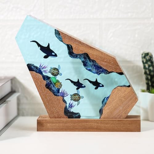 Handmade Orca Ocean Resin Lamp for Home Office Decor (M 8"x5")