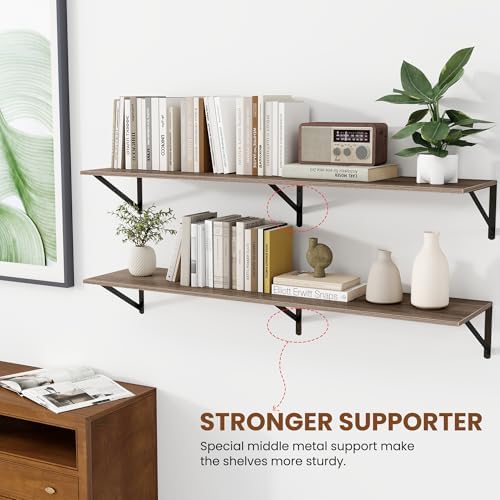 Heimlove 48W x 12D Deep Floating Shelves Set of 2 Grey
