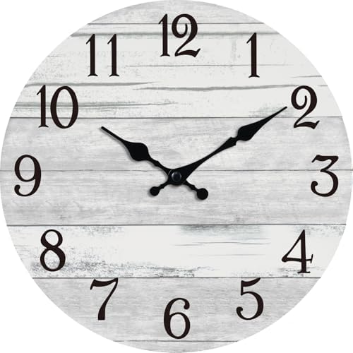 KECYET 10 Inch Wall Clock Battery Operated Gray White Silent Farmhouse