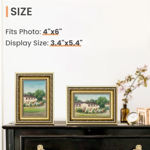 upsimples Vintage 4x6 Picture Frame, Antique Gold Frames, 2 Pack