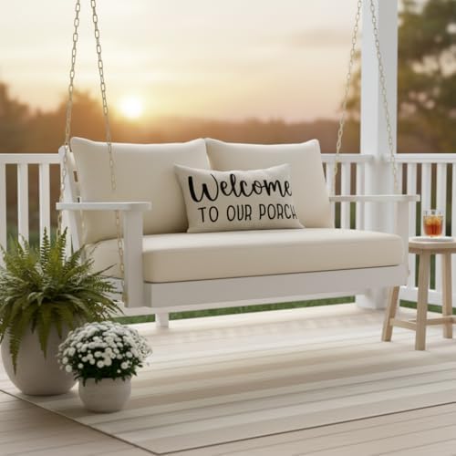 PANDICORN Decorative Throw Pillow Covers 12x20 Welcome to Our Porch, Cream