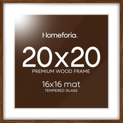 Homeforia 20x20 Brown Oak Picture Frame, High-End Wood, 16x16 Mat, Glass