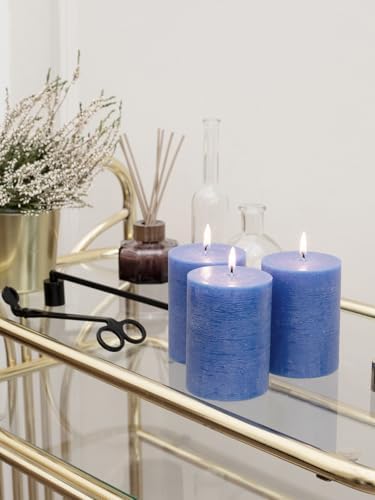 CANDWAX 3x4 inch Pillar Candles Set of 3 – Unscented Dripless Rustic Blue Candles for Home Styling, Parties, Weddings, Decor