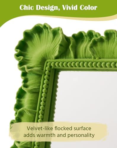 Framed Small Vanity Mirror for Dresser Nightstand Decor,Lawn Green | 9.8x7.7",Soft Velvet-like Touch,Leaf,Gallery Wall Mirror for for Women Mom Best Friend Housewarming New Apartment Dorm Decor