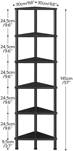 HOOBRO Corner Shelf Stand, Industrial 6-Tier Corner Bookshelf with Metal Frame, Bookcase, Plant Display Stand for Small Spaces, Living Room, Black BK36CJ01
