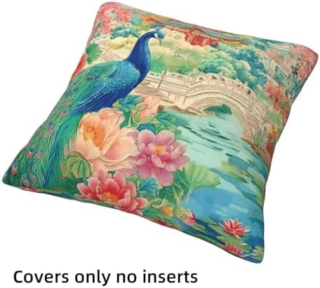 Chinoiserie Throw Pillow Covers Set of 4 Decorative Soft Double Sided Print Pillow Case Farmhouse Home Decor for Living Room Sofa Couch 18x18