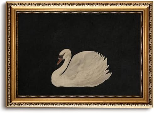 Mrysuart Vintage Gold Framed Wall Art Swan Canvas Art Prints for Wall Decor | Classic Vintage Artwork White Swan Painting Animal Pictures for Living Room Bedroom Bathroom 16x24in